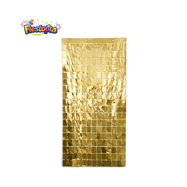 Pack de 12 Cortinas Metálicas Cuadradas Doradas