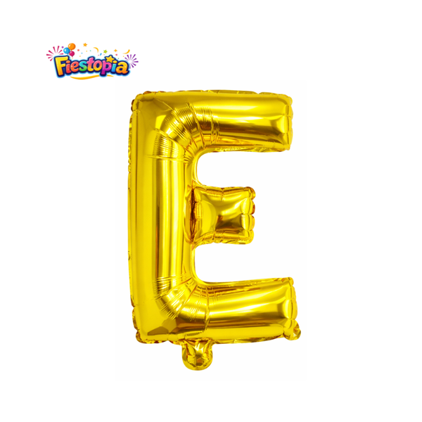 Globo Metálico Dorado Letra E 16" – Pack con 12 Piezas