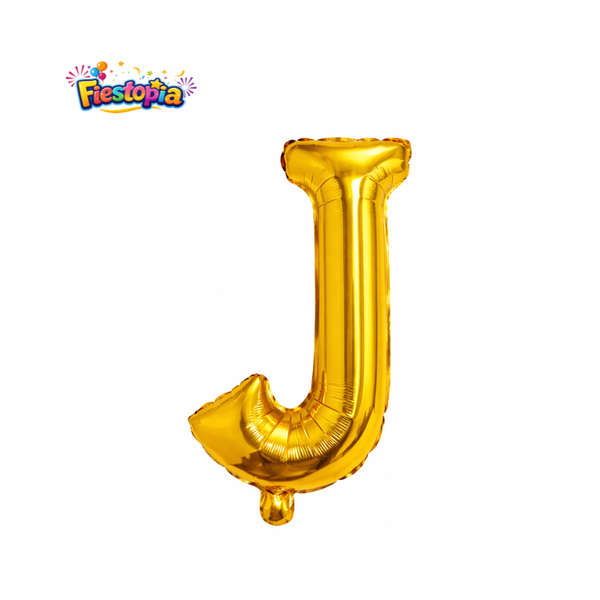 Globo Metálico Dorado Letra J 16" – Pack con 12 Piezas