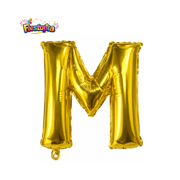 Globo Metálico Dorado Letra M 16" – Pack con 12 Piezas