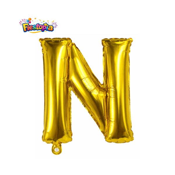 Globo Metálico Dorado Letra N 16" – Pack con 12 Piezas