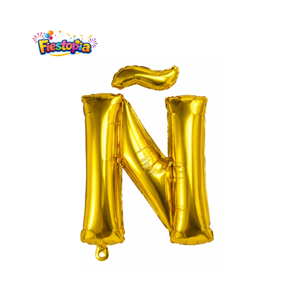 Globo Metálico Dorado Letra Ñ 16" – Pack con 12 Piezas