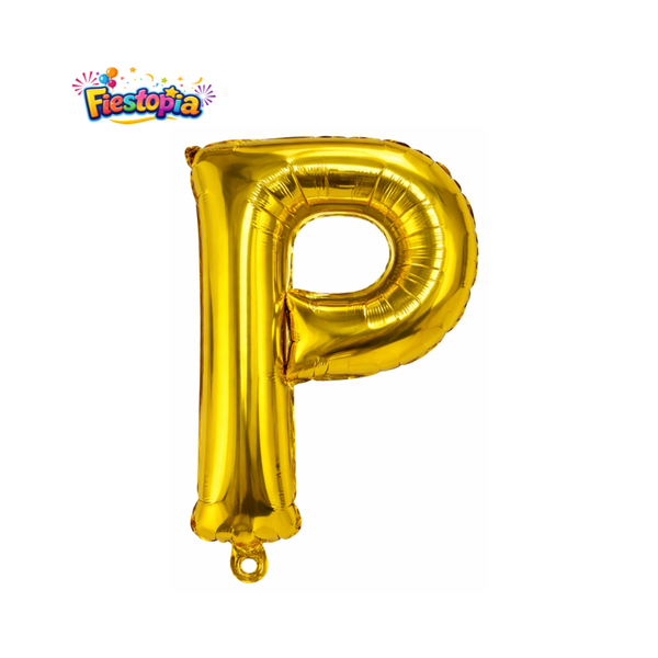 Globo Metálico Dorado Letra P 16" – Pack con 12 Piezas