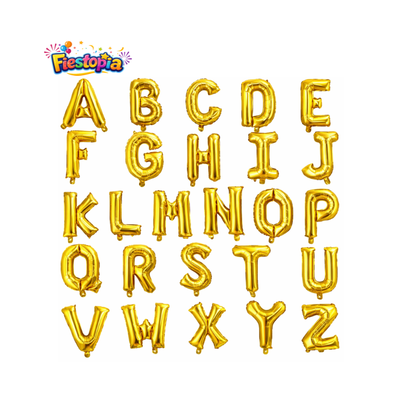 Pack 12 Globos Metálicos Dorados Letras A–Z 16” para Decoración
