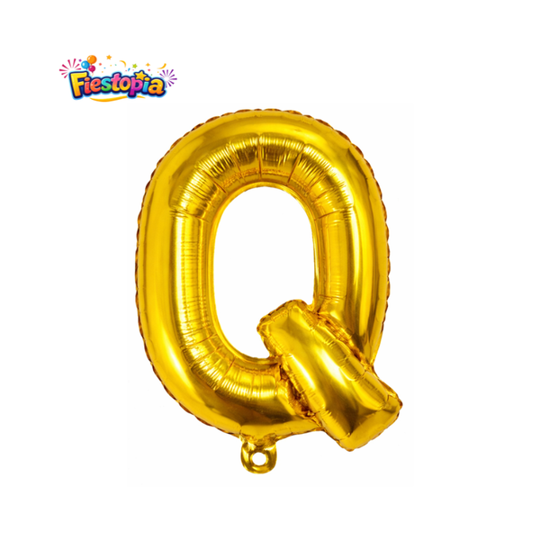 Globo Metálico Dorado Letra Q 16" – Pack con 12 Piezas