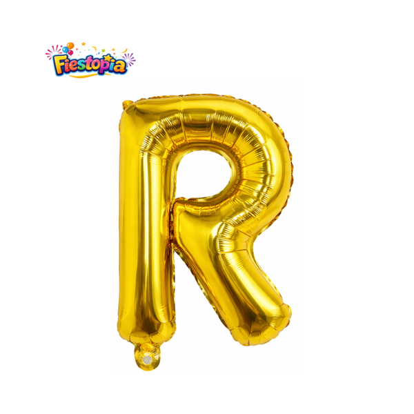 Globo Metálico Dorado Letra R 16" – Pack con 12 Piezas