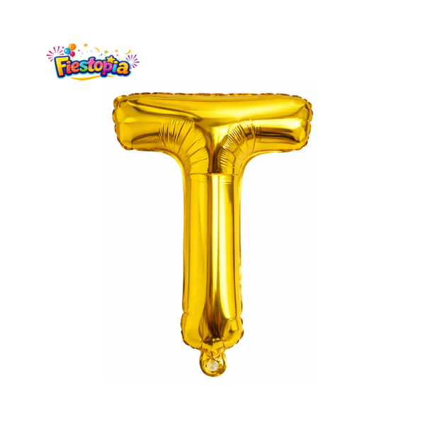 Globo Metálico Dorado Letra T 16" – Pack con 12 Piezas