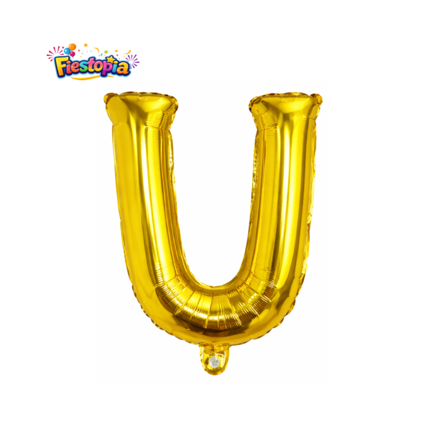 Globo Metálico Dorado Letra U 16" – Pack con 12 Piezas