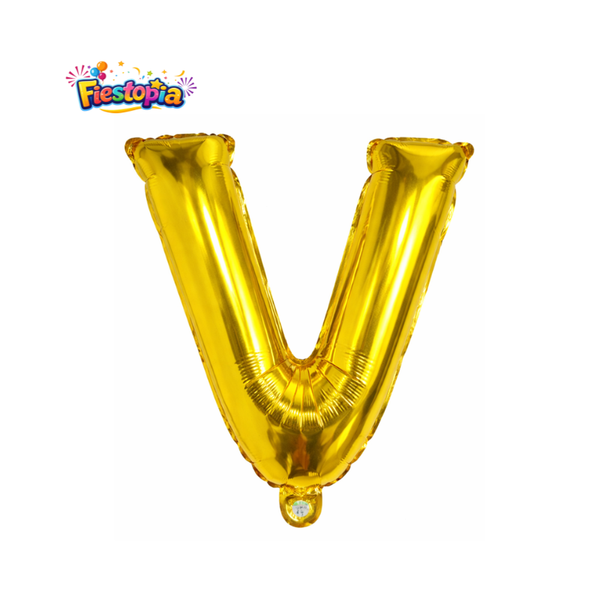 Globo Metálico Dorado Letra V 16" – Pack con 12 Piezas