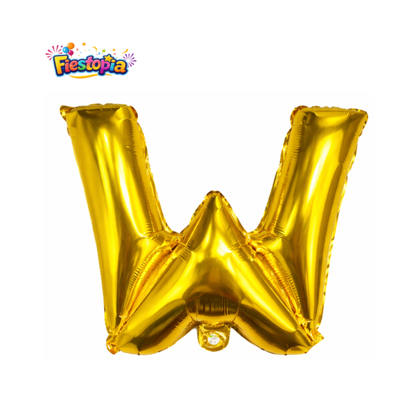 Globo Metálico Dorado Letra W 16" – Pack con 12 Piezas