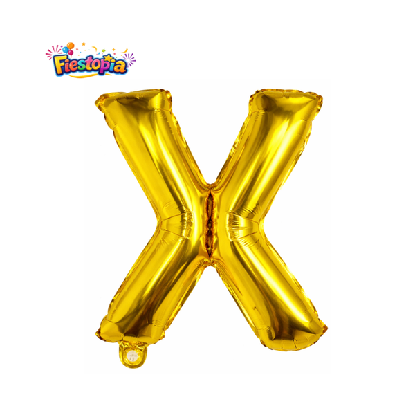 Globo Metálico Dorado Letra X 16" – Pack con 12 Piezas