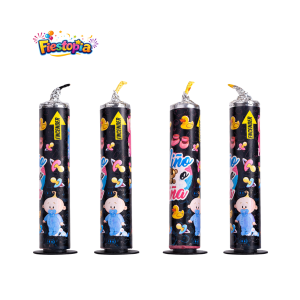 Pack de 4 Velas de Revelación de Género Rosa o Azul para Baby Shower