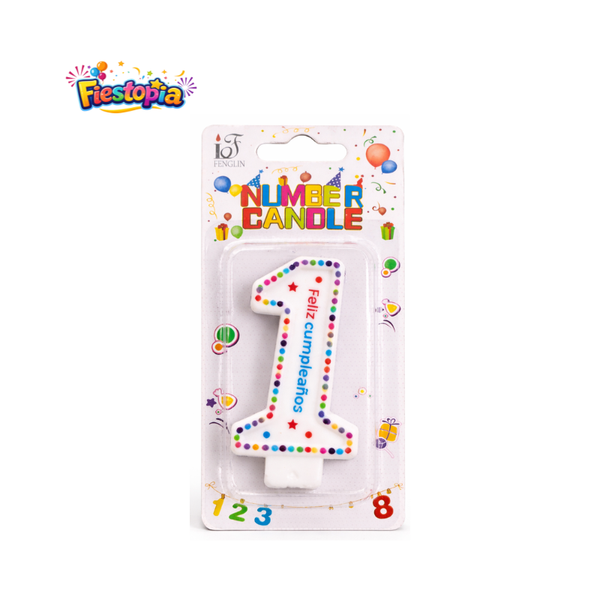 Vela de Número 1 Multicolor “Feliz Cumpleaños” para Pastel