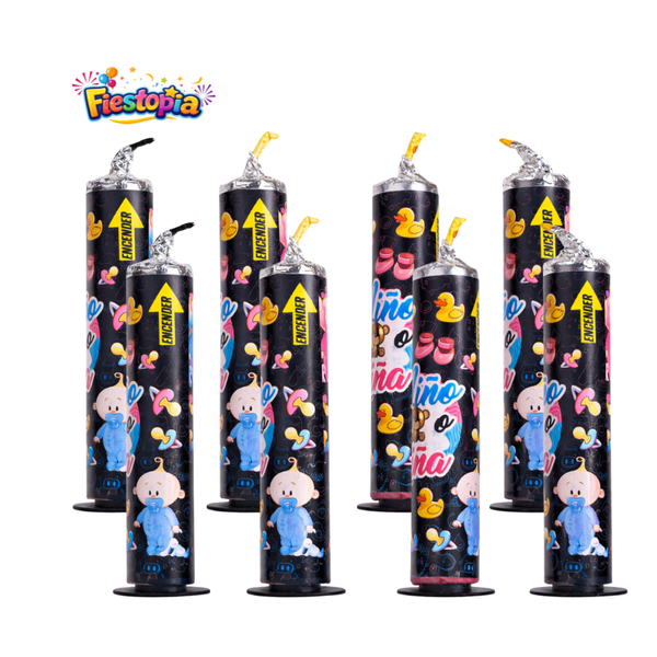 Pack de 8 Velas de Revelación de Género Rosa o Azul para Baby Shower