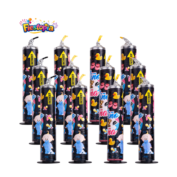 Pack de 12 Velas de Revelación de Género Rosa o Azul para Baby Shower