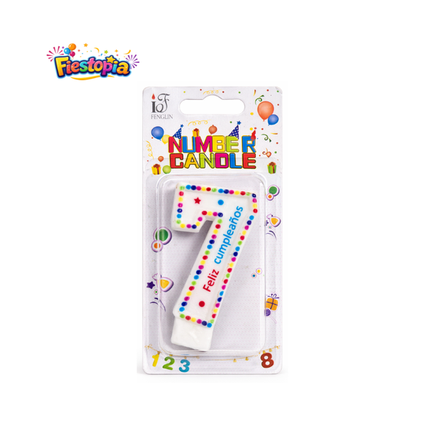 Vela de Número 7 Multicolor “Feliz Cumpleaños” para Pastel