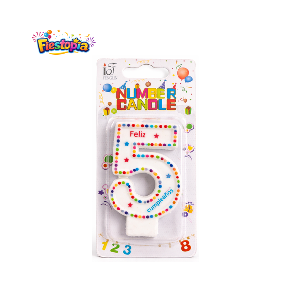 Vela de Número 5 Multicolor “Feliz Cumpleaños” para Pastel